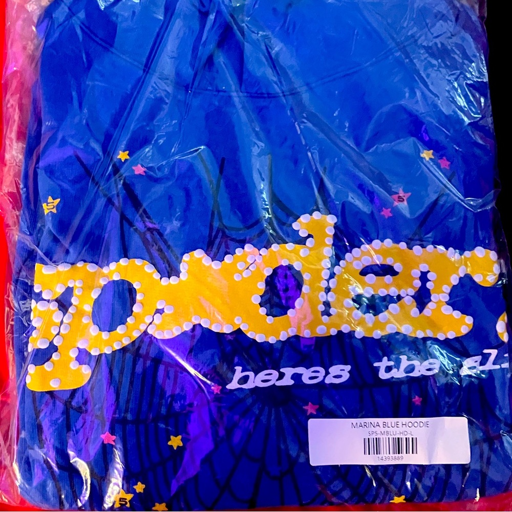 Spider Hoodie Sp5der Hoodie Size Large TC Blue and Baby Blue